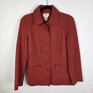 Talbots Jacket Womens Small Red Alpaca Wool Blend Button Up Collared Coat Preppy